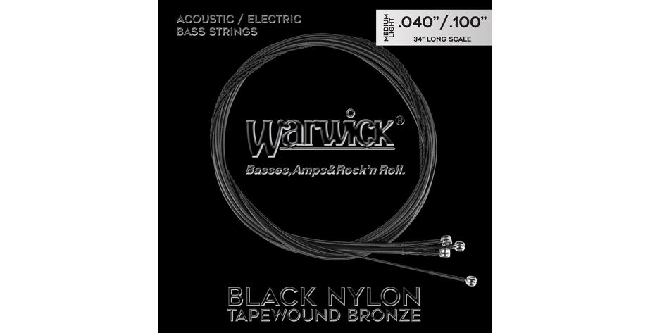 Warwick Black Nylon Tapewound Acoustic / Electric Bass String Set - 4-String, Medium Light, 040